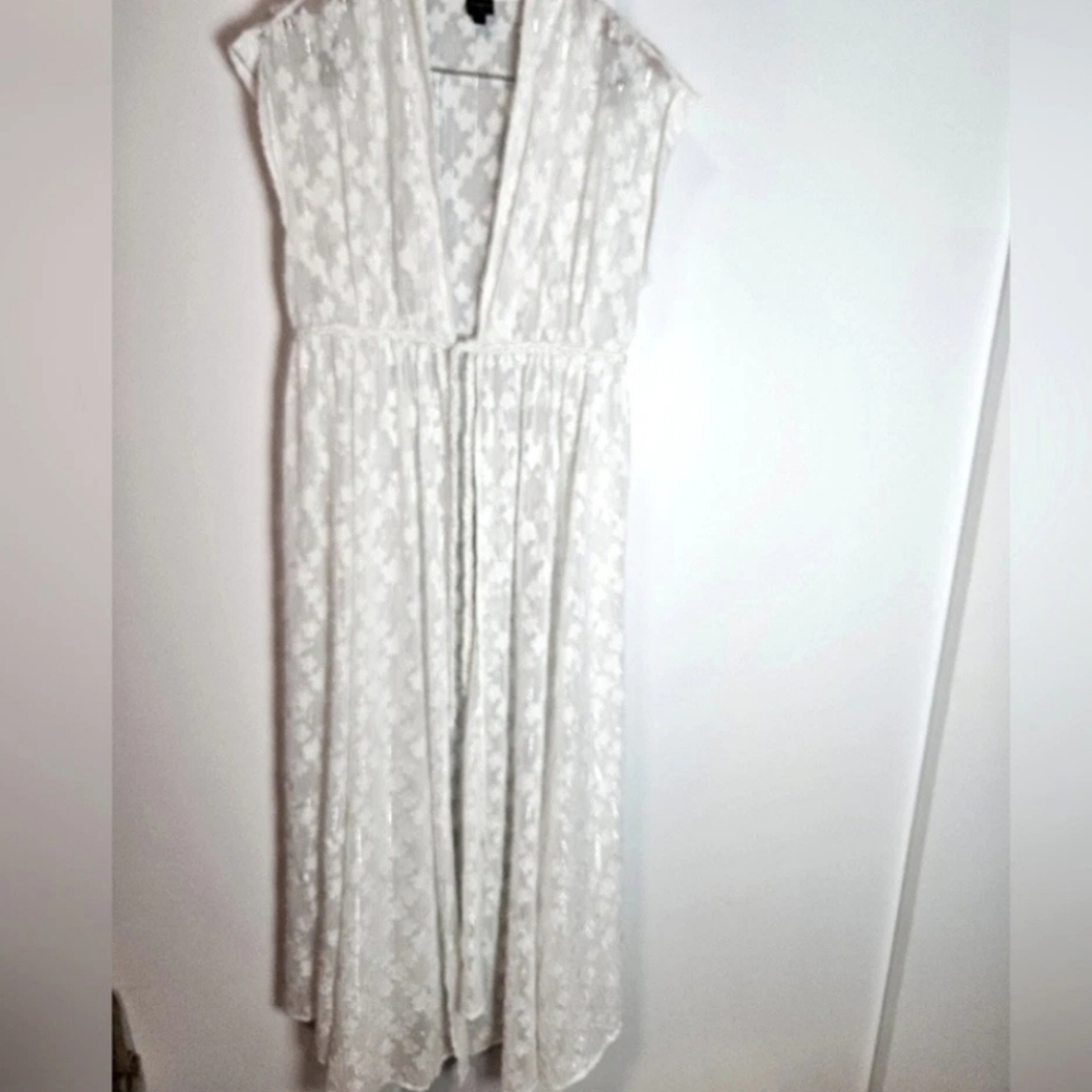 Sheer lace kimono duster cover-up
